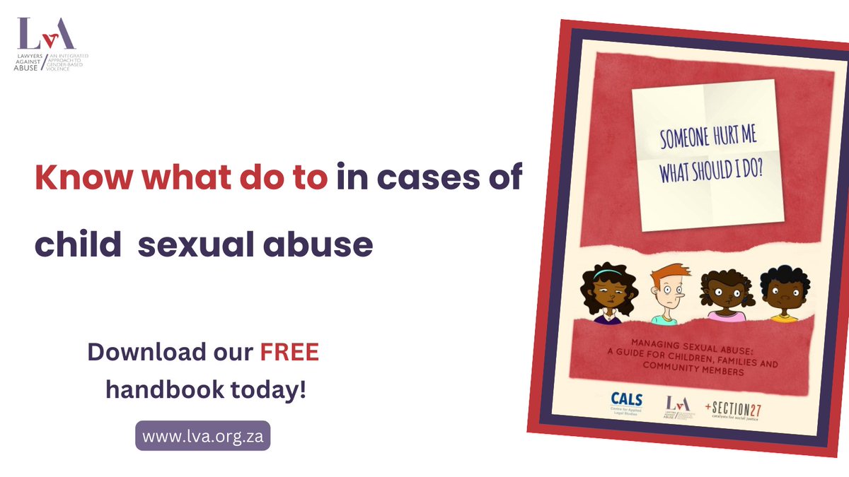 Lawyers against Abuse, @Section27 and <a href="/CALS_ZA/">CALS</a> created a handbook designed to empower children, parents, schools and communities to effectively respond to sexual abuse against children. 

Get the FREE handbook in multiple languages from our website: lght.ly/kccn003

#LvA