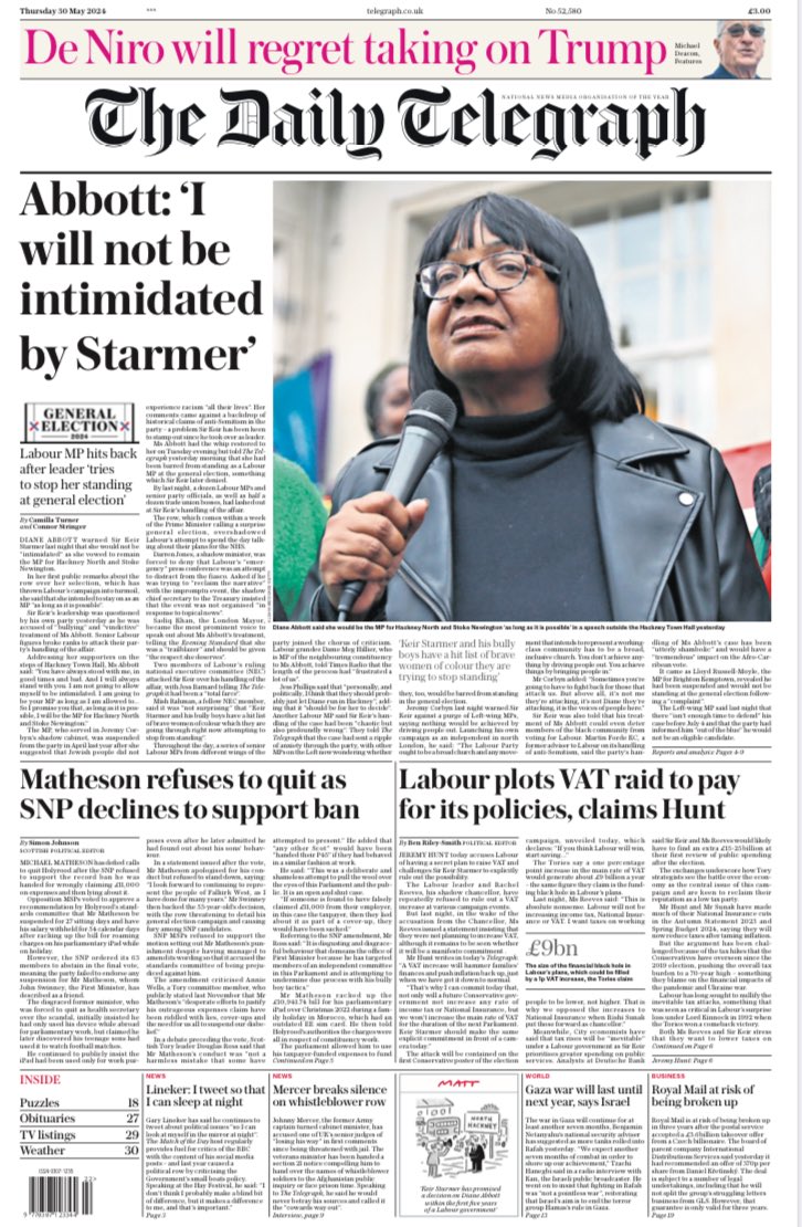 The front page of today’s ⁦@Telegraph⁩ Scottish edition