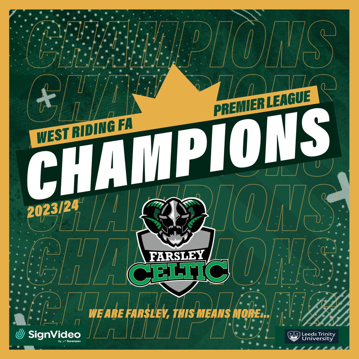 WEST RIDING FA FLEXI PREMIER CHAMPIONS
(Hearing league)
23/24

WE DID IT! 💚

Sponsored by @signvideo 
Supported by <a href="/LeedsTrinity/">Leeds Trinity University</a>