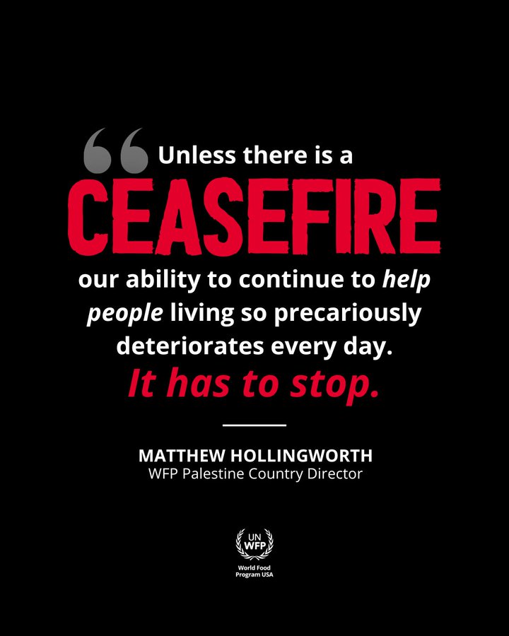 𝗕𝗿𝗶𝗲𝗳 🎙️#𝗦𝘂𝗱𝗮𝗻: An immediate ceasefire is needed to prevent a complete collapse in Sudan & further regional destabilisation. 🎙️#𝗚𝗮𝘇𝗮: WFP reiterates the Secretary-General's call for an immediate ceasefire and protecting the humanitarian space so we can do our work.