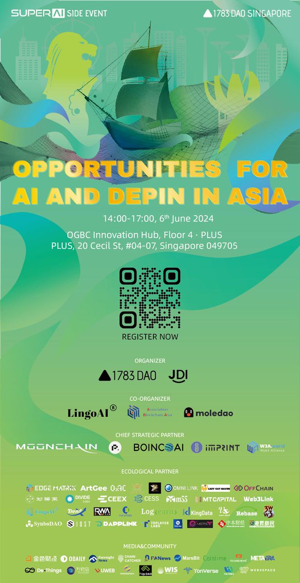 Association Blockchain Asia (ABA) is please to support and host SuperAI side event- Opportunities for Ai and Depin in Asia.
Hosting together with @1783Dao  , @LingoAI_io  and @moledao_io 

Register the event here : lu.ma/lnic46z5