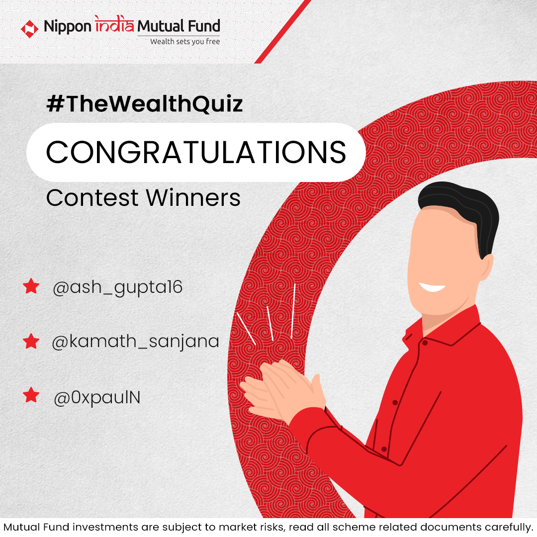 Congratulations to the winners! You have won yourself an attractive Gift voucher by leveraging your financial knowledge. Kindly mail us your details at contestwinner@nipponindiaim.in #NipponIndiaMutualFund #Investments #MutualFunds #Contest #Winners