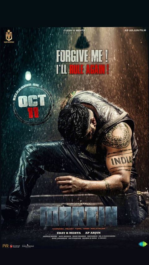 Brace Yourselves! #𝐌𝐀𝐑𝐓𝐈𝐍 Rules The Big Screens On 11th October 💥😎 Action Prince @DhruvaSarja @I_am_Vaibhavi @princekukm @AP_Arjun_film @RaviBasrur @Martinthemoviee #VasaviEnterprises @AnveshiJain25 @nawwabshahs @Nikitindheer @StuntRaviVarma #Rohithpatak #ManiSharma