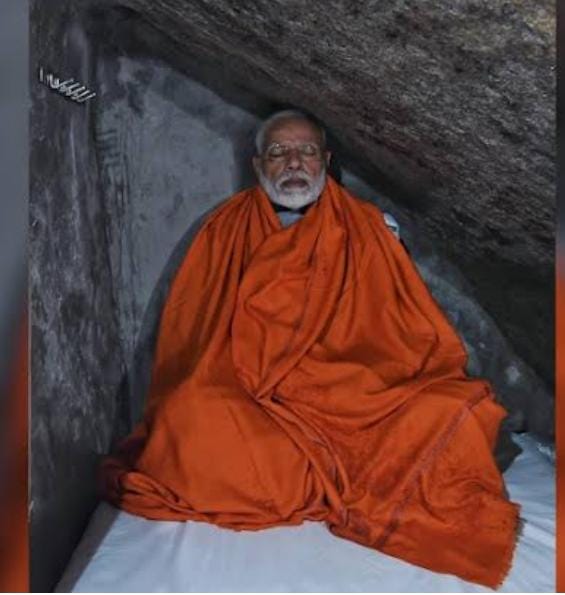 PM @narendramodi isn't holding any road show, not going to interact with anyone, he's going for meditation where he won't talk to anyone for the whole day. The opposition is upset with this as well. Isn't it the first sign of accepting defeat? #loksabhaelections2024