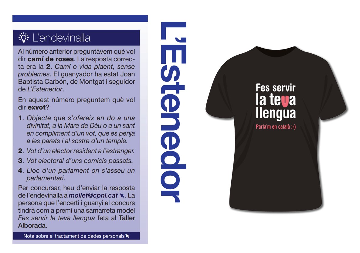 Ja heu respost l'endevinalla de L'Estenedor 212? Què vol dir 'exvot'? breu.cpnl.cat/n0- #Mollet
@talleralborada @ajmollet @llenguacatalana @cpnlcat