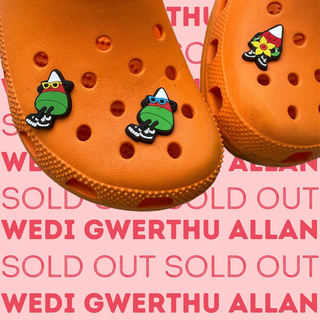 WEDI GWERTHU ALLAN! Our jibbitz have sold out! Ond paid â phoeni: bydd mwy ar gael o Siop yr Urdd ddiwedd Mehefin a'r @Eisteddfod ym mis Awst! Our jibbitz have all found loving new homes - but don't fret, they'll be available online in June and at the Eisteddfod in August! ✨