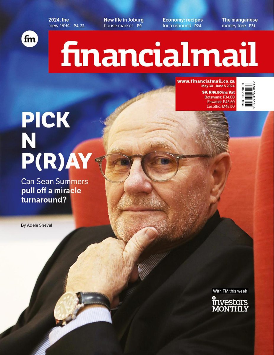 In this week's issue of the @FinancialMail: *Can Sean Summers pull off a miracle turnaround at Pick n Pay? *2024, the 'new 1994' *New life in Joburg house market *The manganese money tree Read these and more, plus Investors Monthly, get your copy in stores and online today!