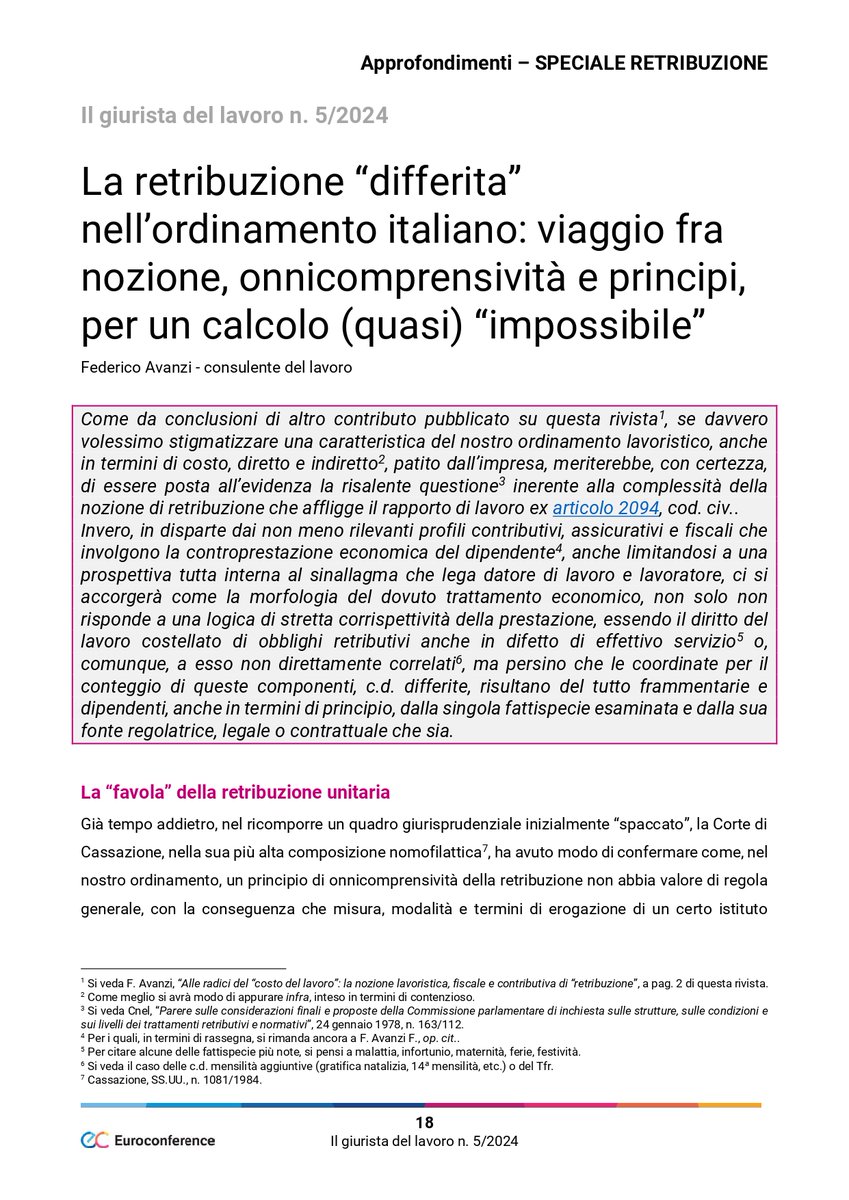 𝐈𝐥 𝐠𝐢𝐮𝐫𝐢𝐬𝐭𝐚 𝐝𝐞𝐥 𝐥𝐚𝐯𝐨𝐫𝐨 che sul n. 5/2024-Speciale Retribuzione: “𝐜𝐨𝐬𝐭𝐨 𝐝𝐞𝐥 𝐥𝐚𝐯𝐨𝐫𝐨” in Italia e 𝐫𝐞𝐭𝐫𝐢𝐛𝐮𝐳𝐢𝐨𝐧𝐞 "𝐝𝐢𝐟𝐟𝐞𝐫𝐢𝐭𝐚" linkedin.com/posts/federico…