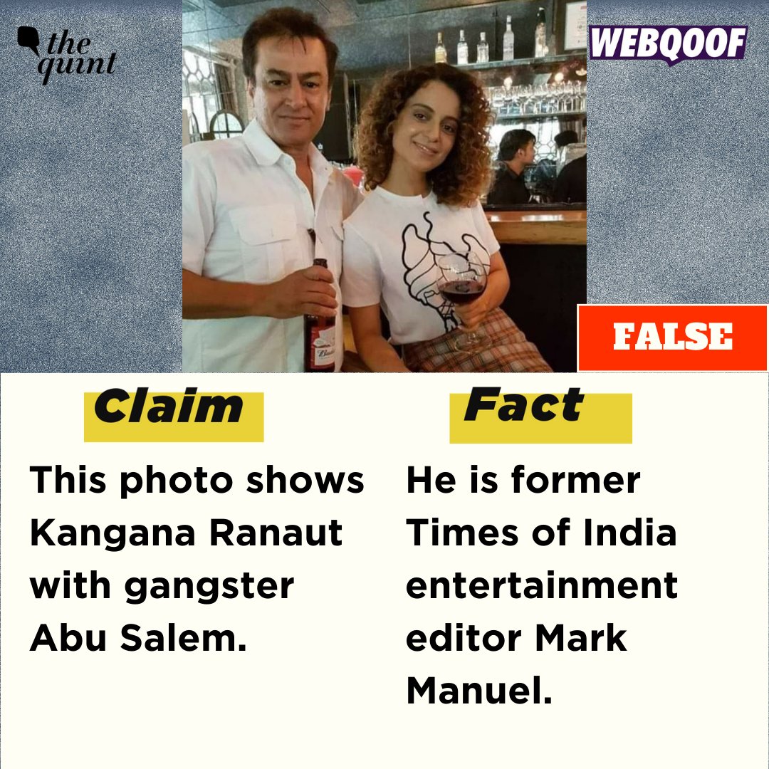 #WebQoof | This photo of Bollywood actor and BJP candidate Kangana Ranaut, seated next to a man, went viral on social media, where users misidentified him as gangster Abu Salem.

Read here: shorturl.at/8j4EY