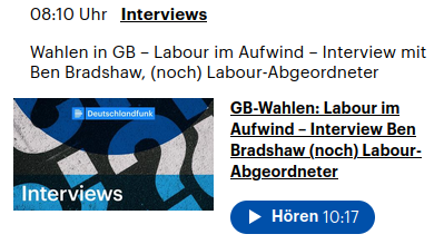 'GB elections: @UKLabour on the upswing' True, but that's beside the point: rather, they interview here a Labour MP on the matter, can't they tell he's going to be biased no matter what? deutschlandfunk.de/gb-wahlen-labo…