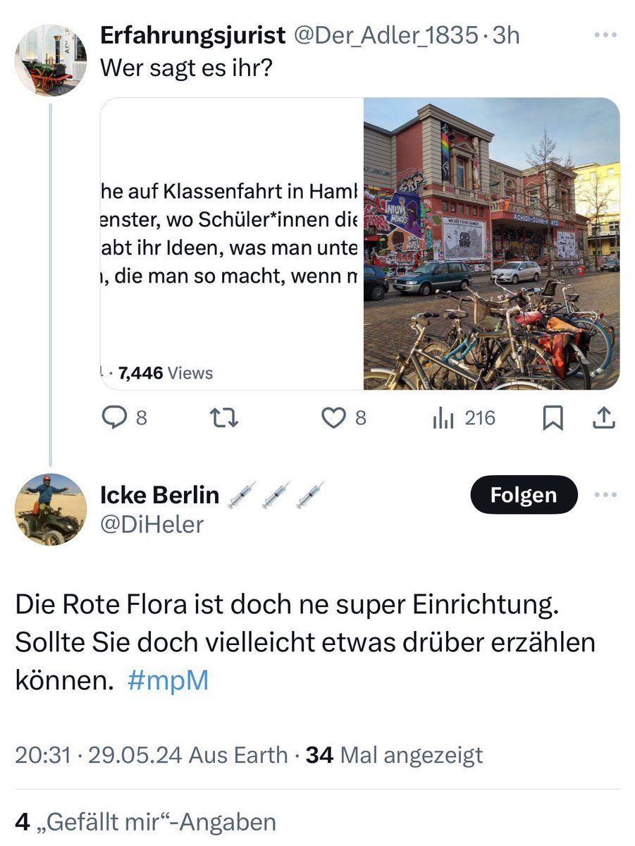 Stell dir vor,du fragst auf Twitter nach Tipps für eine Klassenfahrt nach Hamburg. Dann sind da irgendwelche Polizeibeamt*innen,die tatsächlich glauben, dass es eine gute Idee ist,das öffentlich zu kommentieren.Ein sehr kluger move! 😌

#Polizeiproblem 

@DiHeler