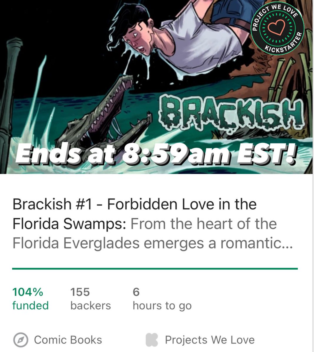 If you’re seeing this before 8:59am EST, please help us reach at least one stretch goal before the campaign ends! Link to support BRACKISH #1 in the thread. #KickstarterReads #ProjectWeLove
