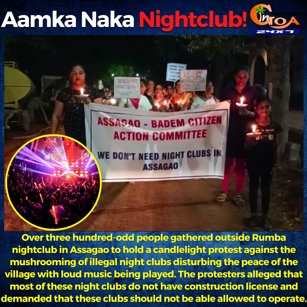 Over three hundred-odd people gathered outside Rumba nightclub in Assagao to hold a candlelight protest against the mushrooming of illegal night clubs disturbing the peace of the village with loud music being played. #Goa #GoaNews #Assagao #locals #protest