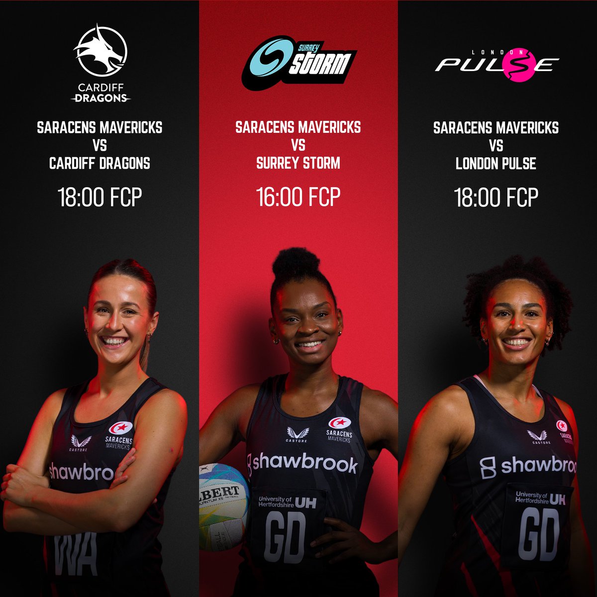 It's a 𝗵𝗼𝗺𝗲 𝗿𝘂𝗻 for the rest of the @NetballSL season. Book your tickets below for the last 3⃣ games of the season. 👇 🎟️: bit.ly/45wsIxp #BeAMaverick🖤❤️