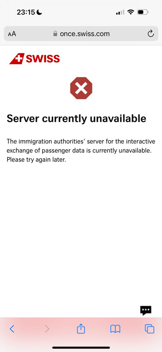 Tabby_Walker's tweet photo. Hi @FlySWISS I have been trying to check in since yesterday afternoon but keep getting told the server is down. Help please! https://t.co/pP4OZ0TmFZ