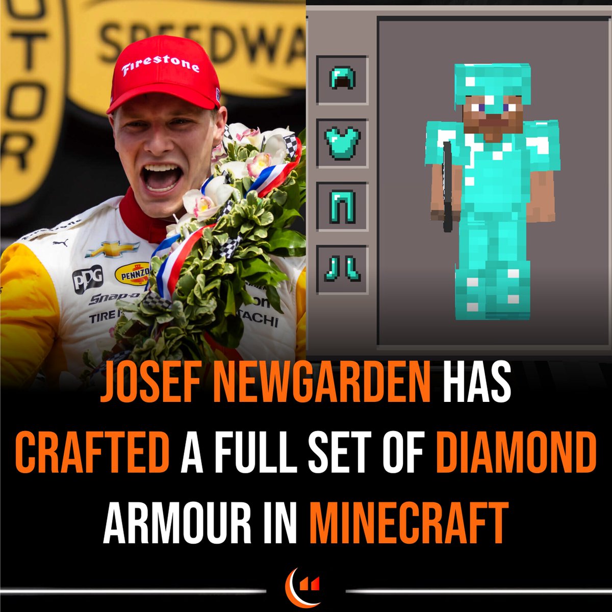 🚨Josef Newgarden has reportedly crafted a full set of Diamond armour in Minecraft