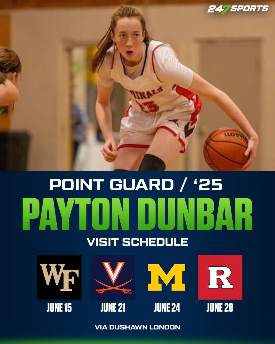 Class of 2025 guard Payton Dunbar has set the following visits a source tells <a href="/247Sports/">247Sports</a>