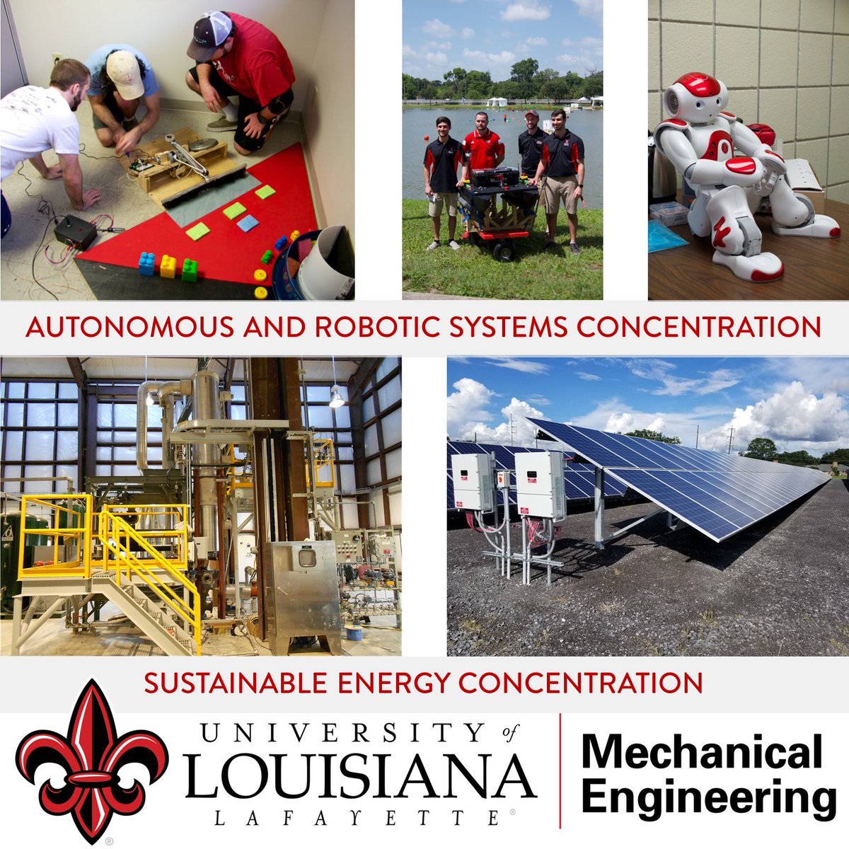ULEngineering's tweet photo. In addition to the traditional mechanical engineering degree, we offer two concentrations: 
1) Autonomous and Robotic Systems 
2) Sustainable Energy Systems
Learn more: https://t.co/I0mVHIOmf7 https://t.co/jqyemMM9zf