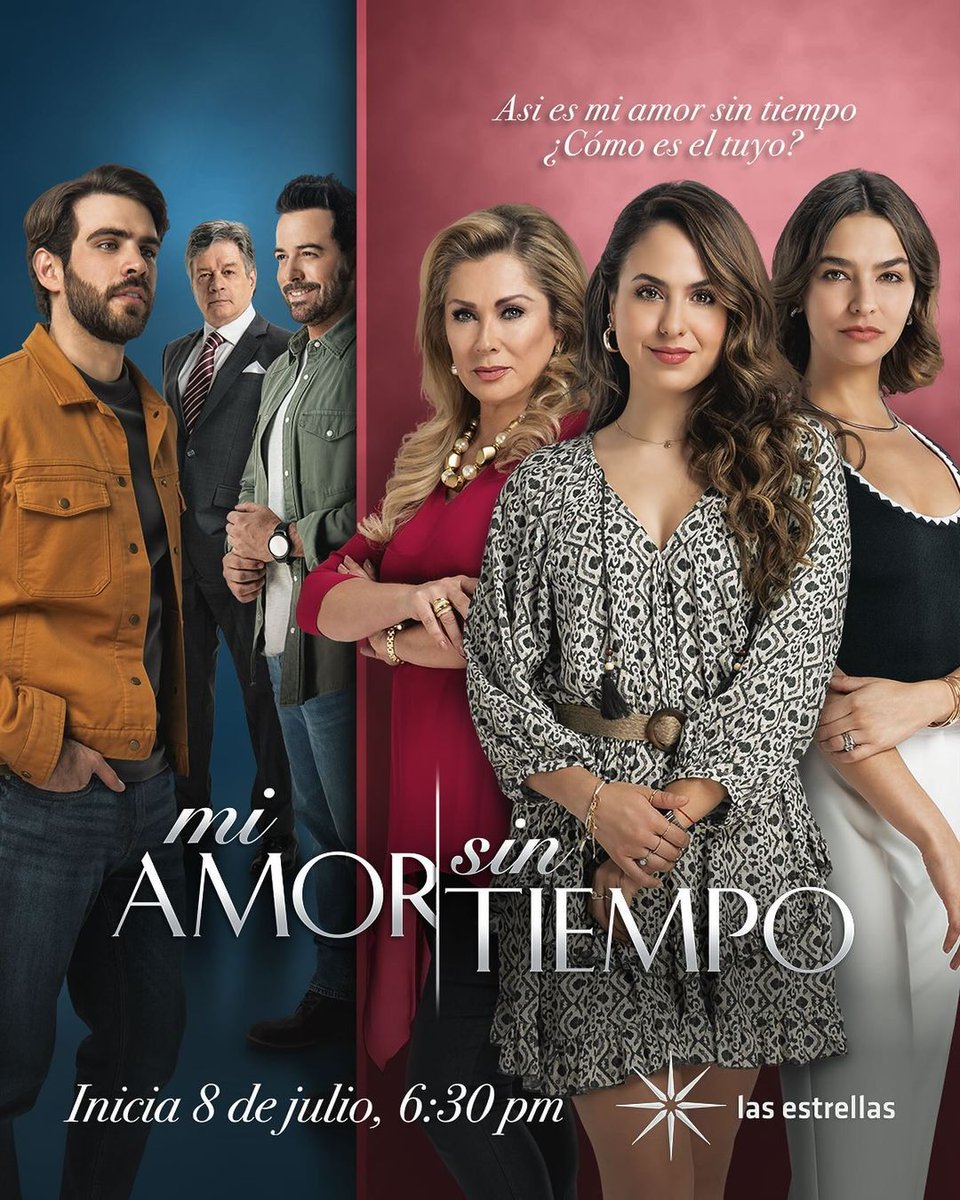 FebreLatina's tweet photo. Pôster oficial de #MiAmorSinTiempo, a próxima novela das 18h30 do Las Estrellas. 

A nova produção de Carlos Moreno Laguillo estreia dia 8 de julho. https://t.co/XFqafzNrd6