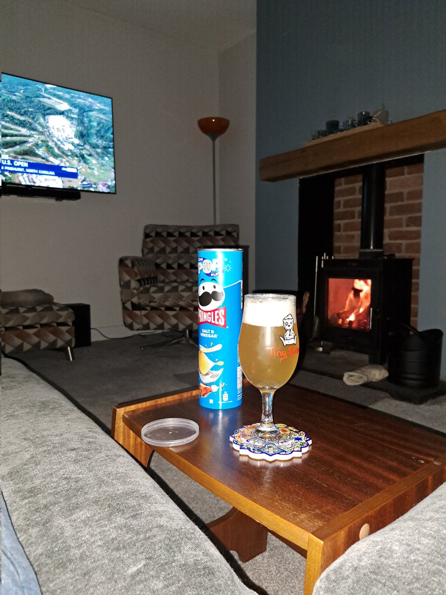 Ridiculous that the wood burner is on in June. But Cricket then Golf &amp; beer on tap will do me!