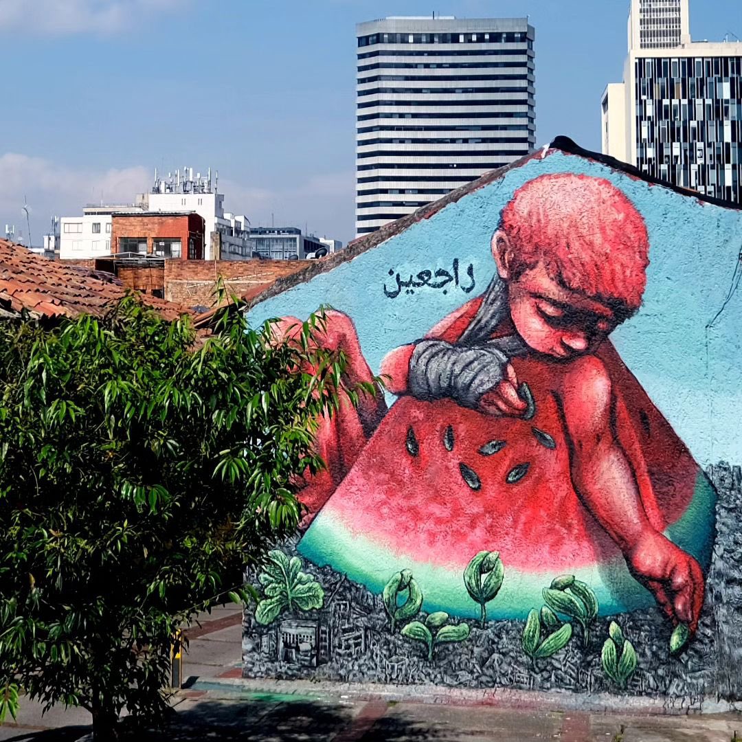 A breathtaking pro-Palestine mural in Bogotá, the capital of Colombia.🍉🇵🇸