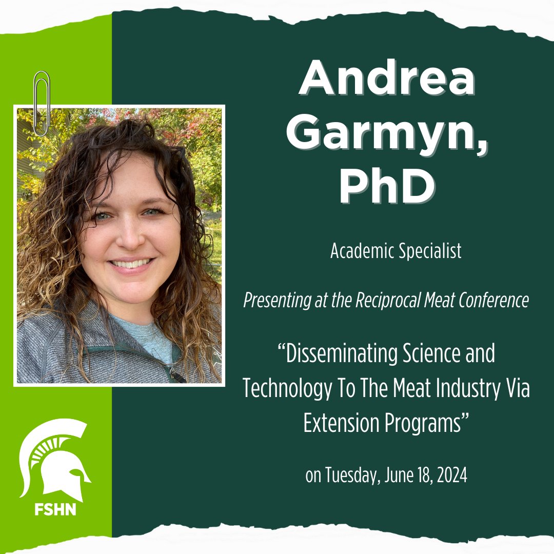 Dr. Andrea Garmyn will be presenting "Disseminating Science and Technology To The Meat Industry Via Extension Programs" at the <a href="/MeatScience/">American Meat Science Association</a> Reciprocal Meat Conference on June 18, 2024. Look for more #FSHN conference presentation announcements coming soon! #AcademicLife #Research