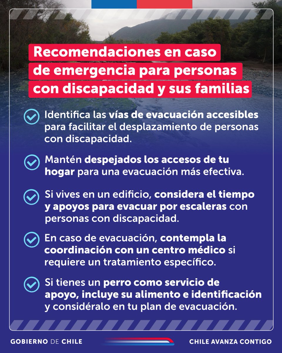 GobiernodeChile's tweet photo. Ante el #SistemaFrontal, entregamos recomendaciones para personas con discapacidad y sus familias.  Recuerda seguir las alertas vigentes en los canales oficiales de @Senapred y evacuar si es necesario. https://t.co/c6dsAKgOUE