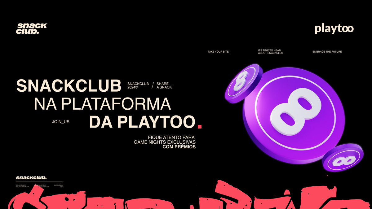 SNACKCLUBgg's tweet photo. E tem + parceria chegando na SNACK! RECEBA! 🚀

A SNACKCLUB é curadora oficial e estará na plataforma da @playtoogames + de 300.000 SNACKERs EM PESO! Muita coisa boa vem por aí! 🔥

Pra comemorar, vamos sortear Gift Cards de R$100 para 10 sortudos que: 
🔸Curtir, comentar e RT nesse post
🔸Seguir a @SNACKCLUBgg e a @playtoogames
🔸Entrar no nosso Discord

Compre o token antes de GERAL na LBP: https://t.co/askNqS01iX