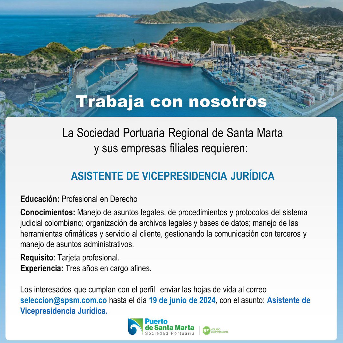puertostmarta's tweet photo. ¡Importante!
Tenemos una convocatoria que te podría interesar. https://t.co/y6xjne838L