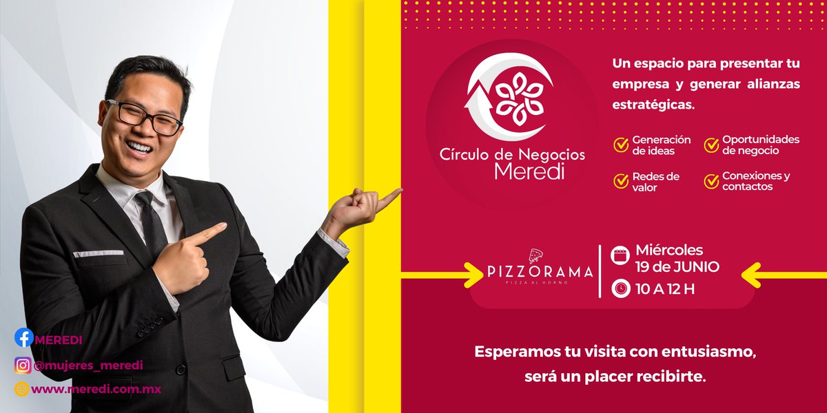 MerediComunidad's tweet photo. 🚀 Transforma tu negocio con el Círculo de Negocios Meredi! 🚀
Evento en CDMX, Miércoles 19 de Junio. Presenta tu empresa, crea alianzas estratégicas y fortalece tu red de contactos.
¡Reserva tu lugar ahora!
Registro:https://t.co/98KPxItJ9V

#Meredi #circulodenegociosmeredi https://t.co/tIzoHfawOV