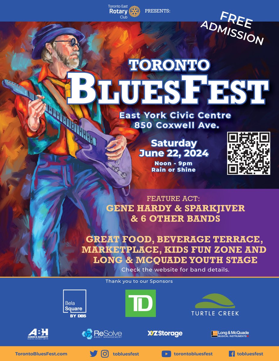 tobluesfest's tweet photo. https://t.co/tJI12FrxXm! Our headliners are Gene Hardy and Sparkjiver (7-9pm). Also scheduled to perform are Left Turn (6-7pm), Swingin’ Blackjacks (5-6pm), Root Down Trio (4-5pm) and The Blues Miners (3-4pm). We also have the Long &amp; McQuade Youth Stage from (noon-2:15 pm). https://t.co/p0DGLZIcAG