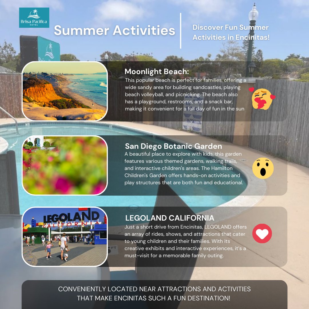 BrisaPacifica's tweet image. Make the most of your summer with endless adventures just around the corner! From surfing the waves at #MoonlightBeach to exploring the beautiful #SanDiegoBotanicGarden, #Encinitas is packed with exciting activities for everyone. Book your stay now and let the summer fun begin!