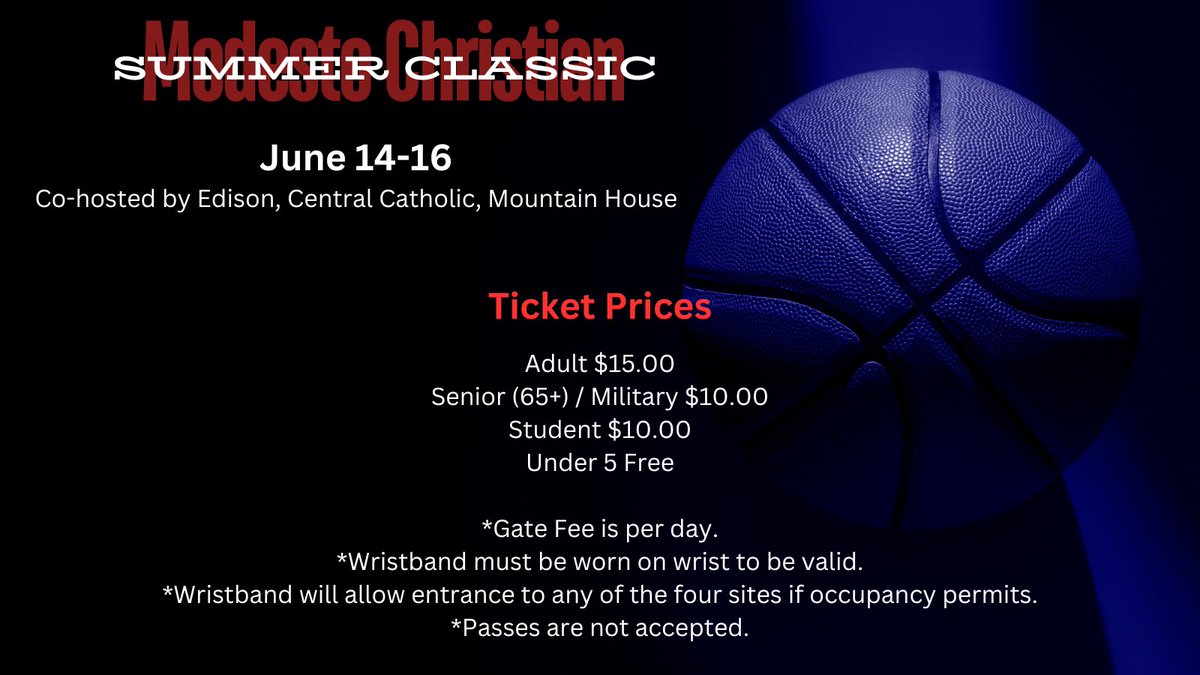MC_basketball's tweet photo. Modesto Christian Summer Classic kicks off on June 14 and features over 45 teams throughout California and Nevada. Keep up  with the bracket and scores at https://t.co/8RRqhcReTt

Here's MC's game schedule for Friday, June 14. Come on out and watch some hot summer ball!
@MCSummerClassic @elev8sports1 @209Hoops @simplyy_bball @Pdouble_33
@CalHiSports @CoachFantazia @cteevan1