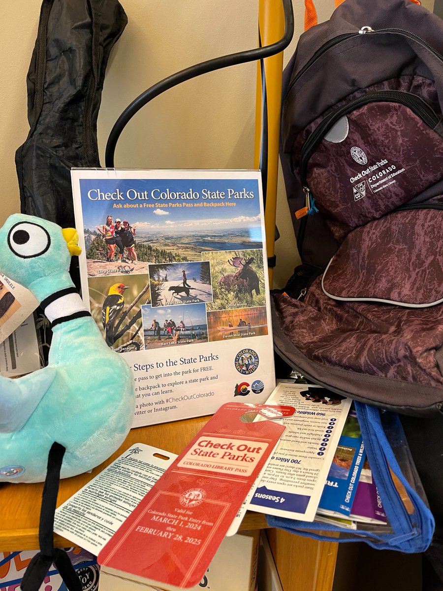 codepted's tweet photo. .@The_Pigeon was at home at Grand County Library's Granby Branch. The Pigeon was really excited about the branch's Library of Things and even borrowed a pickleball set and @COParksWildlife's Check Out Colorado State Parks backpack (both of which are now overdue). https://t.co/WvlEWFK1AA