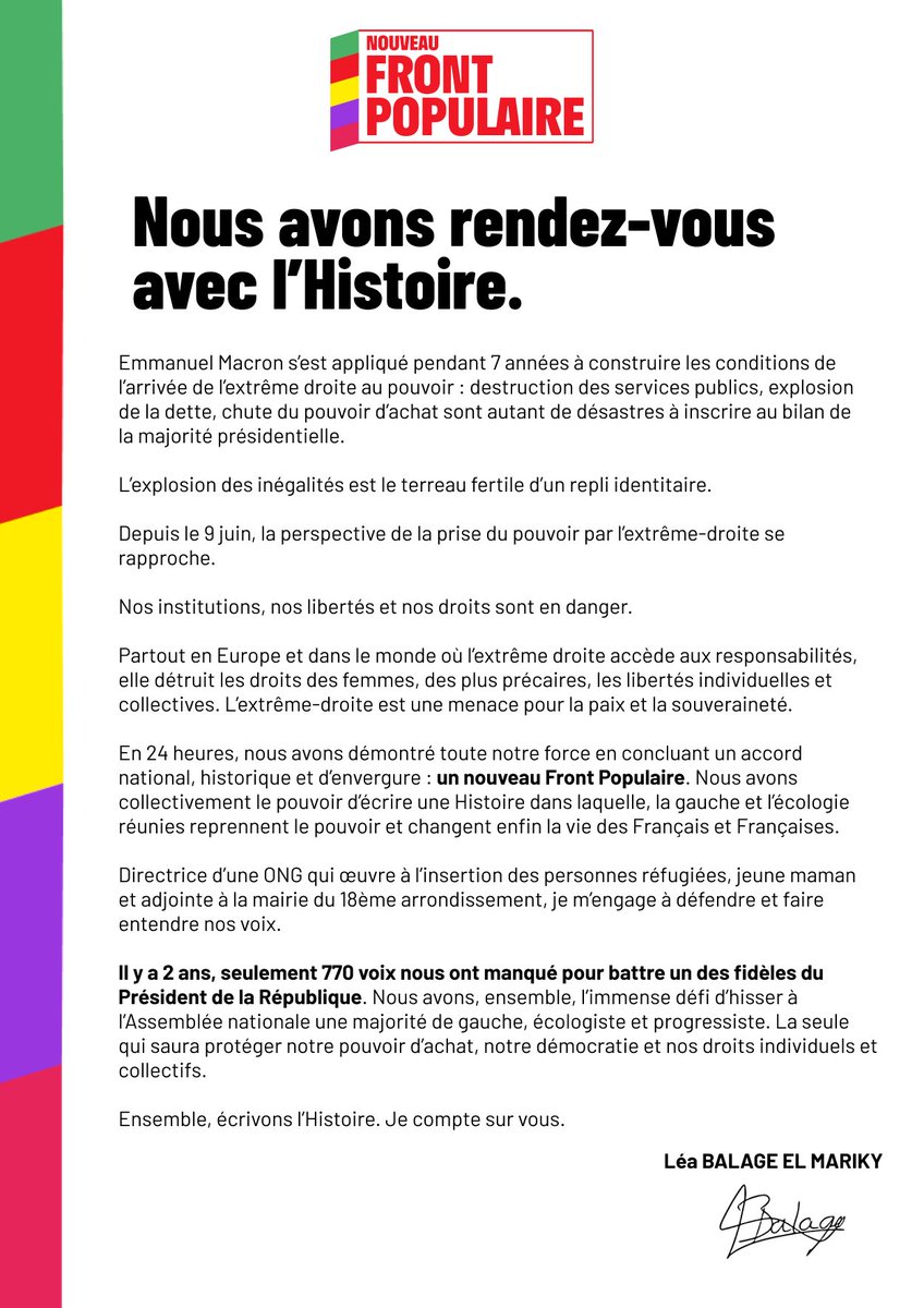 Candidate pour offrir une alternative à notre pays dans la 3e circonscription de #Paris ! 

Rendez-vous les 30 juin et 7 juillet. 
#frontpopulaire
