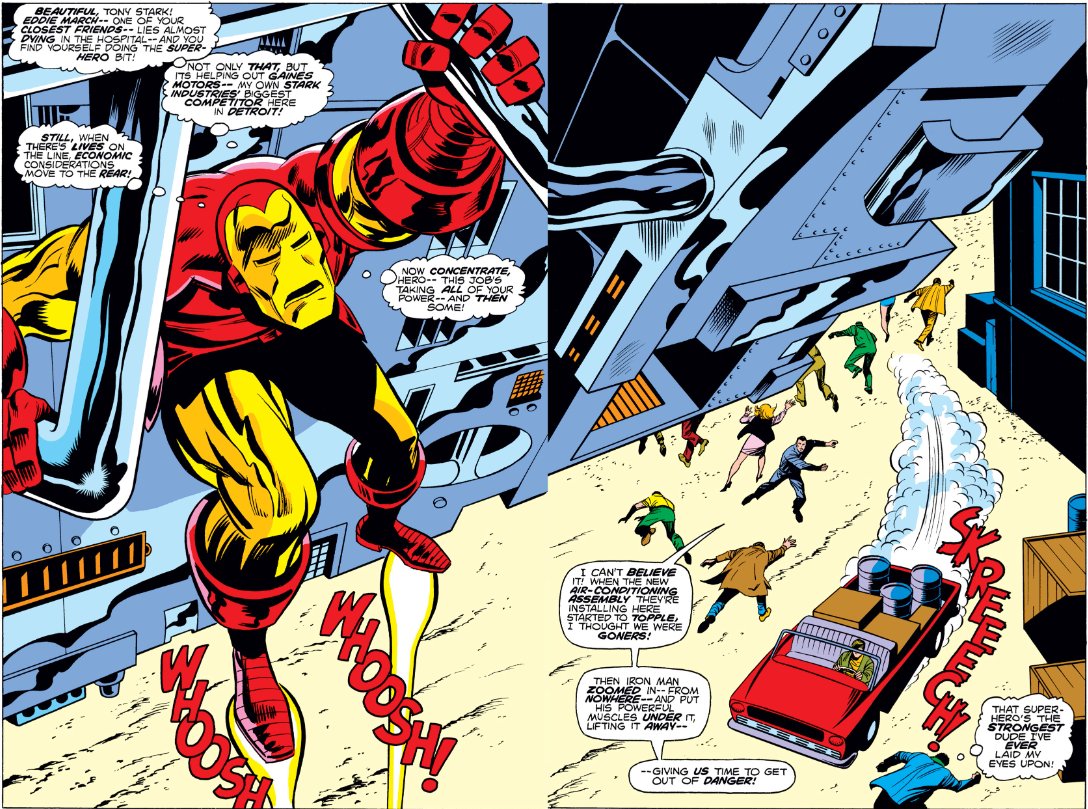 MarvelADay's tweet photo. #MarvelADay #IM67 Turns out he's stopping a toppling A/C unit! I love how the guy in gray has the time to calmly explain the situation to everyone around him! - VA https://t.co/b3X9DAaOA2