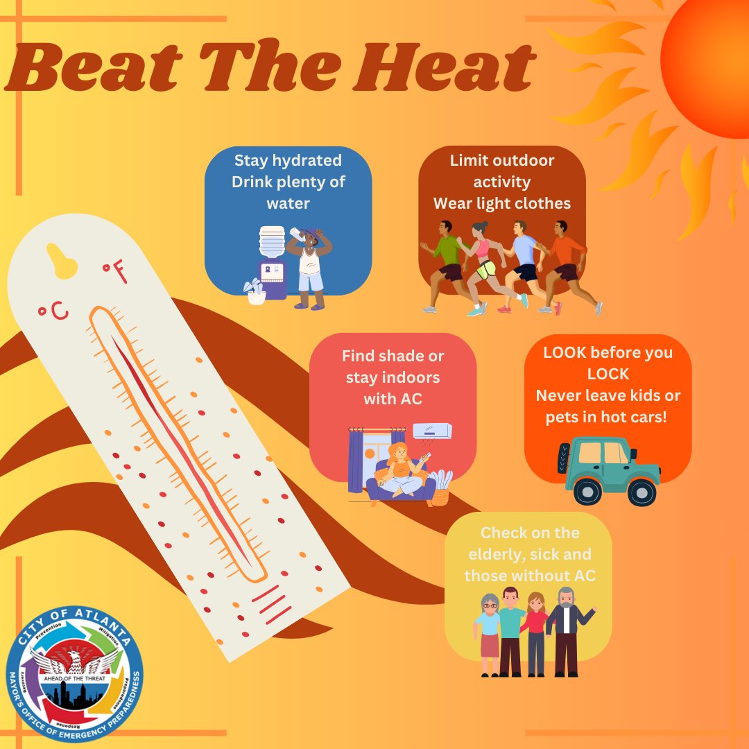 ATLCRB's tweet image. With Summer officially just a week away, here are some tips on how to Beat the Heat! #MovingAtlantaForward #OneAtlanta #CityofAtlanta #Atlanta