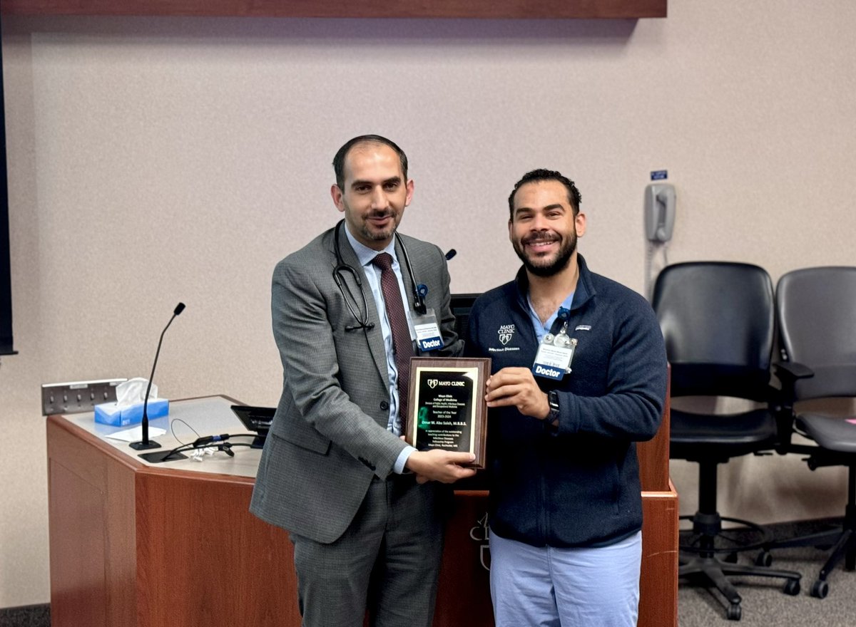 Mayo Clinic Infectious Diseases (@mayoclinicinfd) on Twitter photo Congratulations to Dr. <a href="/omarabusaleh15/">omar abu saleh</a> on being recognized as 2024 Teacher of the Year in Infectious Diseases.
Thank you Omar for your unwavering efforts of educating our fellows and trainees! You are a master clinician educator! Congratulations to Dr. <a href="/omarabusaleh15/">omar abu saleh</a> on being recognized as 2024 Teacher of the Year in Infectious Diseases.
Thank you Omar for your unwavering efforts of educating our fellows and trainees! You are a master clinician educator!