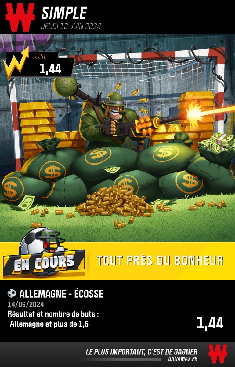un_terrien_'s tweet photo. 🇪🇺 EURO🇪🇺
🎟️Montante spécial
🎢 1
Cote➡️1.44
Premier ticket 🎟️
Je pars sur la victoire des hôtes!
l'Allemagne a domicile doit gagner ce match d'ouverture.
#TeamParieur #bettingtips #euro2024 #DEUSCO #prono https://t.co/BzYo6iu4Vf
