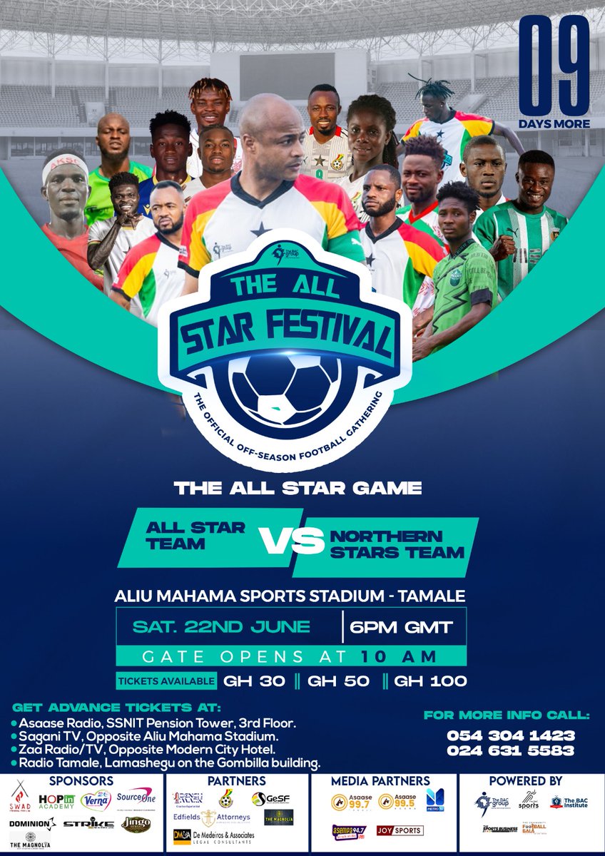9 days until the #AllStarFestival2024 in Tamale 🤩😍✨💫

The stars are coming!!!