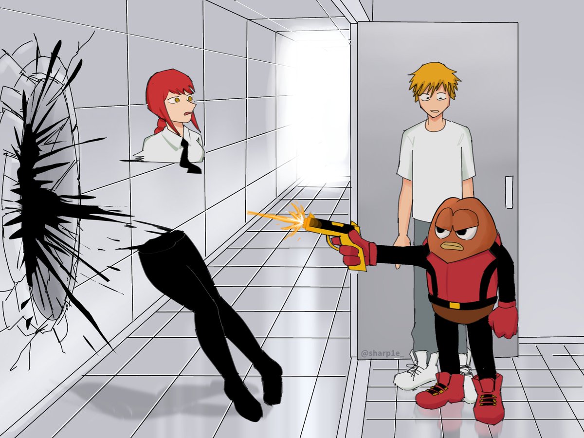 sharp1e_'s tweet photo. makima gets bodied by killer bean #csm https://t.co/yWaYz7cj8Y