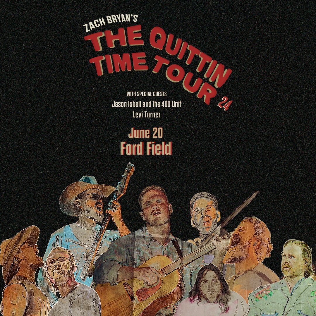 Get ready, Detroit! ONE WEEK until <a href="/zachbryanL/">Zach Bryan</a>'s The Quittin' Time Tour takes the stage at Ford Field on June 20, with Jason Isbell and the 400 Unit and Levi Turner. Secure your 🎟️ at FordField.com.