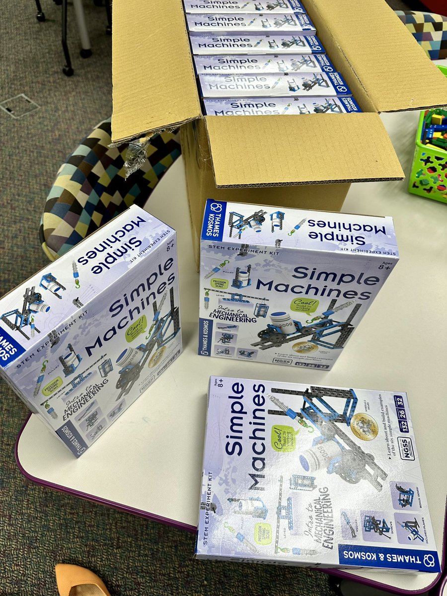 msferreira6's tweet photo. Lots of new engineering projects for the coming year! Huge thank you to our awesome @OcePta for sponsoring our entire simple machines unit! #STEMrocks #RealWorldLearning #loveMyJob @OliveChapelElem @EiE_org @NASASTEM @STEM_WCPSS https://t.co/Jw2LXIGgQU