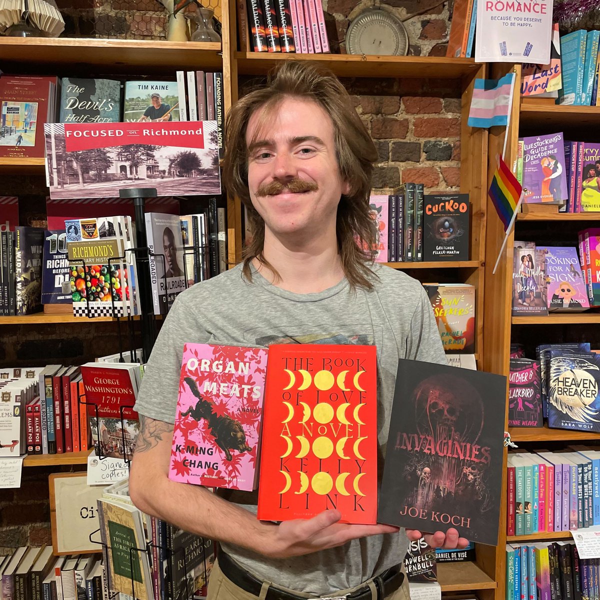FountainBkstore's tweet photo. A few of Charlie's #Pride picks!! Queer cosmic horror, sapphic surrealism, and a beautiful exploration of modern love. They're all weird and wild and wonderful reads that will blow your head off!!! π€―π£π₯ #amreading #indiebookstore #shoplocalrva https://t.co/7MJHvim9rl