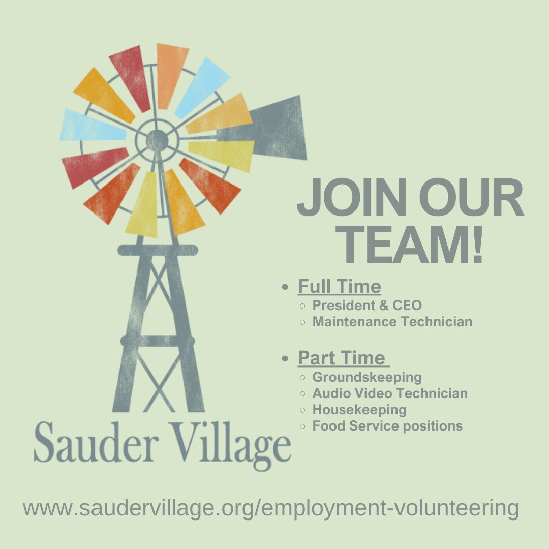 Looking for a new opportunity? We're hiring! Submit an application today at saudervillage.org/employment-vol….