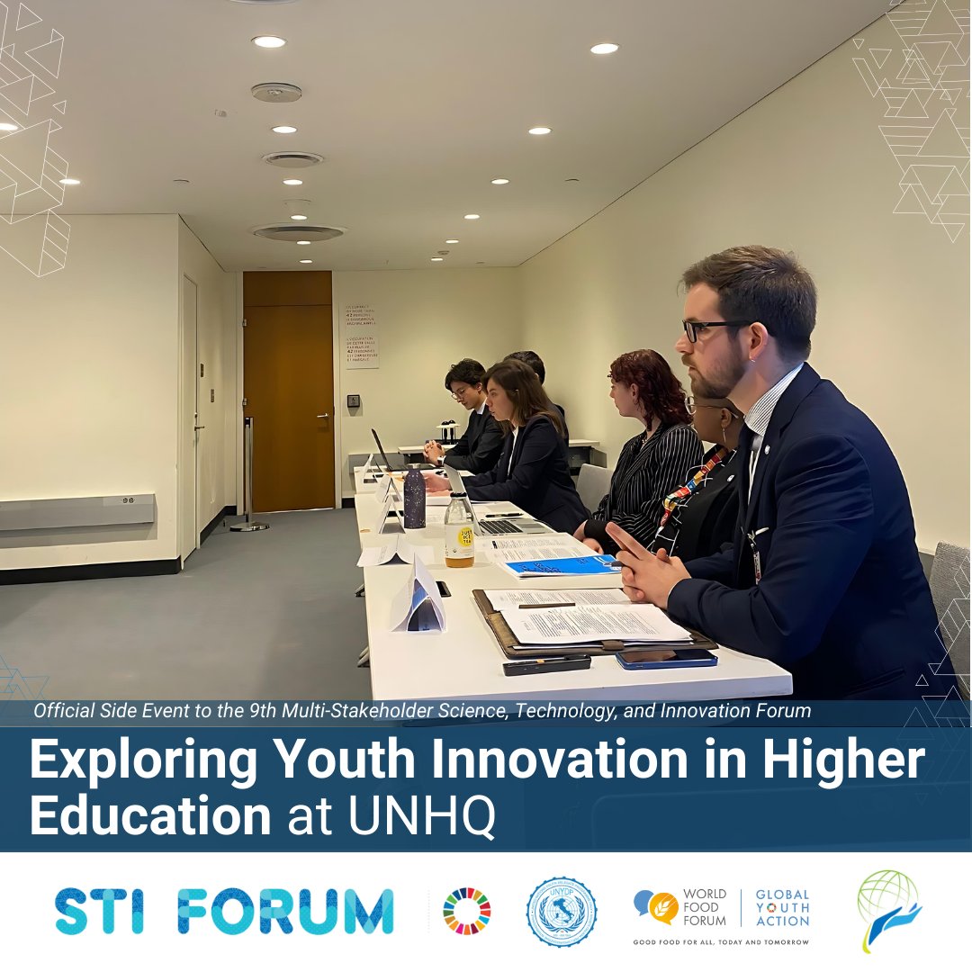 UNYDItaly's tweet photo. On May 8th, 2024, we hosted a side event on youth innovation in higher education at the UN HQ, focusing on SDG 13 &amp; 17 at the STI Forum 9. Speakers highlighted youth-led multi-stakeholder collaborations crucial for sustainable development. #SDG13 #SDG17 https://t.co/fLmPHCYHEQ