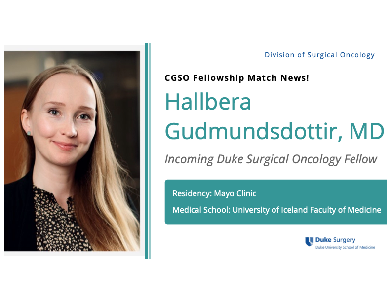 Duke Surgical Oncology (@dukesurgonc) on Twitter photo The Duke Division of Surgical Oncology is thrilled to congratulate Dr. Hallbera Gudmundsdottir (@HallberaG) of <a href="/MayoClinicSurg/">Mayo Clinic Department of Surgery</a> on her recent match and welcome her to the <a href="/DukeSurgery/">Duke Surgery</a> family! We are so excited to see you in Durham next summer, Hallbera! <a href="/SocSurgOnc/">Society of Surgical Oncology</a> The Duke Division of Surgical Oncology is thrilled to congratulate Dr. Hallbera Gudmundsdottir (@HallberaG) of <a href="/MayoClinicSurg/">Mayo Clinic Department of Surgery</a> on her recent match and welcome her to the <a href="/DukeSurgery/">Duke Surgery</a> family! We are so excited to see you in Durham next summer, Hallbera! <a href="/SocSurgOnc/">Society of Surgical Oncology</a>