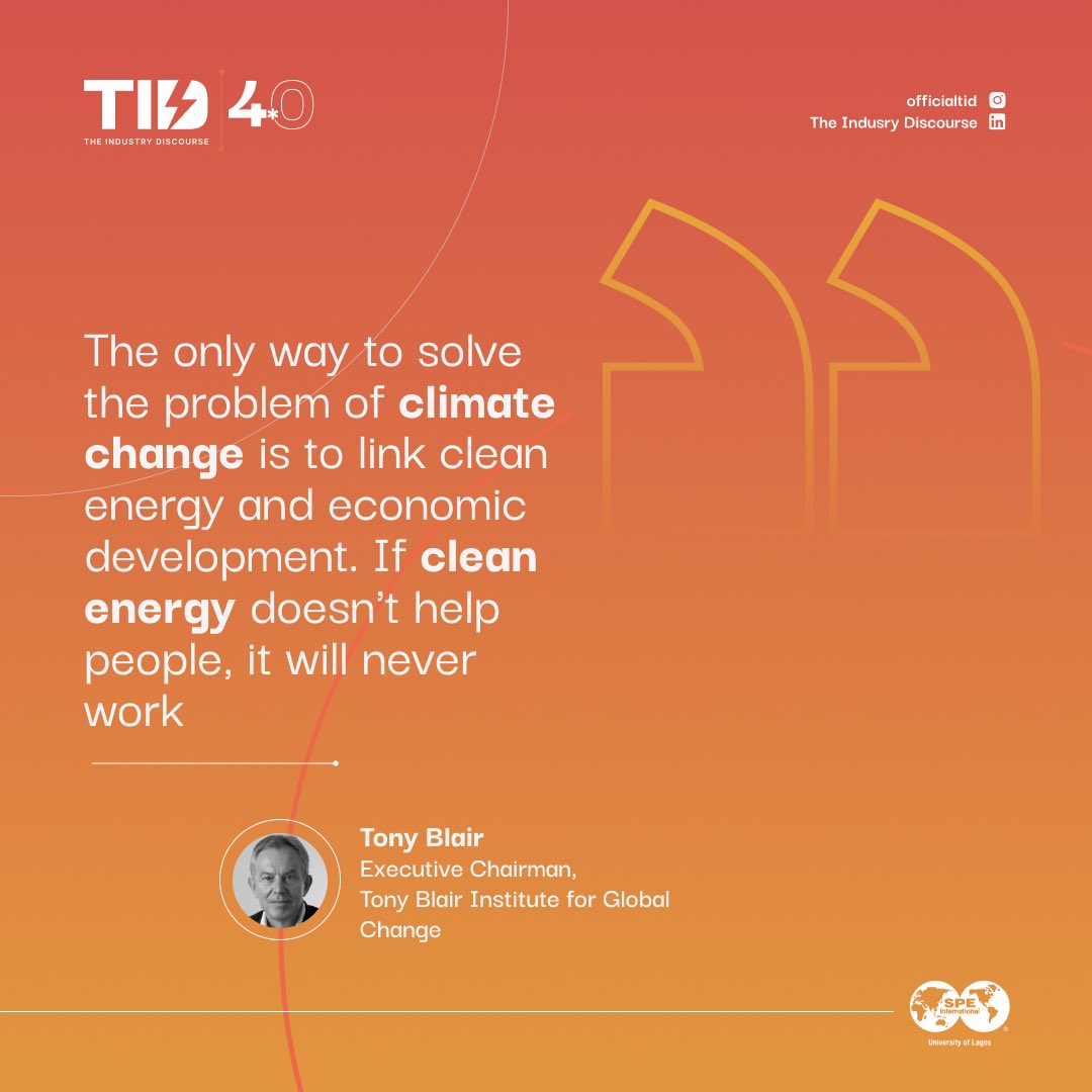 tid4_0's tweet photo. The only way to solve the problem of climate change is to link clean energy and economic development. If clean energy doesn't help people, it will never work - Tony Blair, Executive Chairman, Tony Blair Institute for Global Change.

#TID4.0 #EnergyNexus #Sustainability https://t.co/bOgYMz6boT