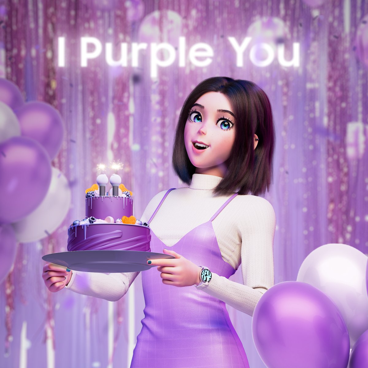 A #SAM fez uma super festa para o aniversário do seu grupo favorito!🎉 Como #Army, ela está radiante: o nosso astronauta está de volta e ainda reuniu o #OT7 🥰. O coração do fandom é só alegria.💜 Agora um desafio: conte se você é Army, sem dizer que é!