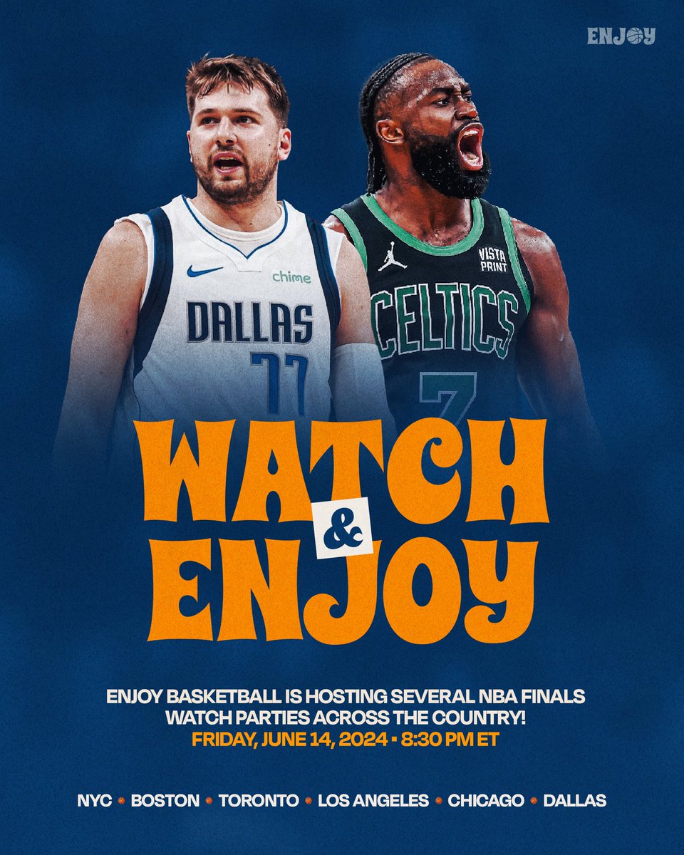 ENJ๐Y (@enjoybball) on Twitter photo Weโre hosting a Game 4 Watch Party TOMORROW ๐
Here's how it works:
1.โ โ ๐ Click the link the below to RSVP to the event in your city
2.โ โ โ โ ๐โโ๏ธ We need at least one volunteer host for each city to pick their favorite place as the Enjoy Watch Party location
3.โ โ โ ๐ Weโre hosting a Game 4 Watch Party TOMORROW ๐
Here's how it works:
1.โ โ ๐ Click the link the below to RSVP to the event in your city
2.โ โ โ โ ๐โโ๏ธ We need at least one volunteer host for each city to pick their favorite place as the Enjoy Watch Party location
3.โ โ โ ๐